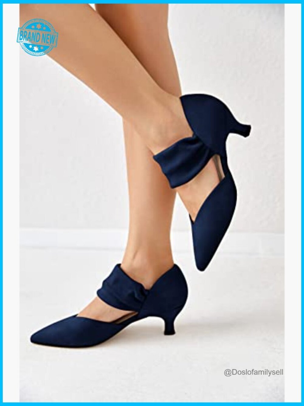 Low Kitten Heel Dress Shoes Pointed Toe Slip On Ankle Strap Cutout Elegant - Picture 3 of 6